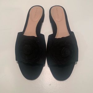 Taryn Rose black suede flat mules